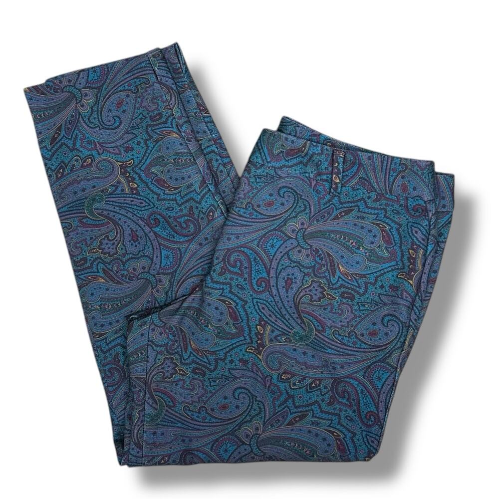 Talbots Pant Women Size 12 PETITE Multicolor Paisley Print Hampshire Stretch